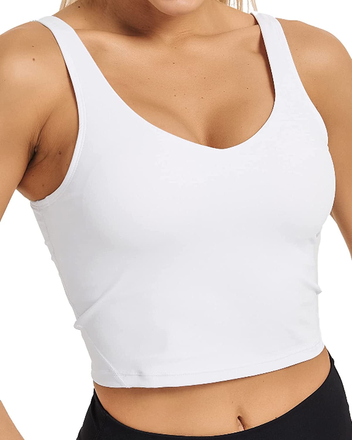 Stelle Women’S Longline Sports Bra Wirefree Padded Crop Tank Top Medium Support for Yoga Workout Fitness 1-white / X-Small