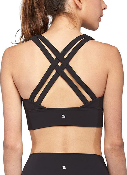 Stelle Women’S Longline Sports Bra Wirefree Padded Crop Tank Top Medium Support for Yoga Workout Fitness 5-black / X-Small