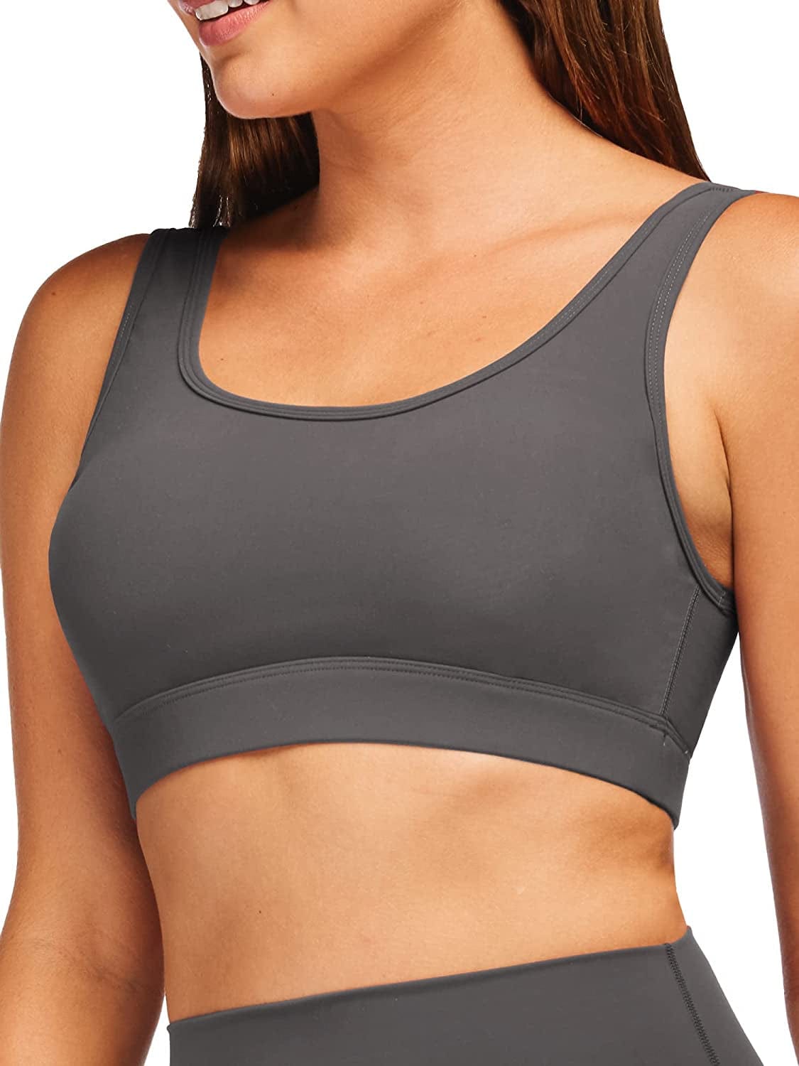 Stelle Women’S Longline Sports Bra Wirefree Padded Crop Tank Top Medium Support for Yoga Workout Fitness 3-charcoal (U-back) / Medium