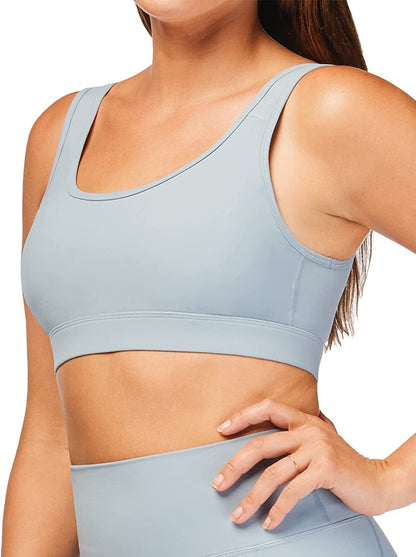 Stelle Women’S Longline Sports Bra Wirefree Padded Crop Tank Top Medium Support for Yoga Workout Fitness 3-steel Blue (U-back) / X-Large