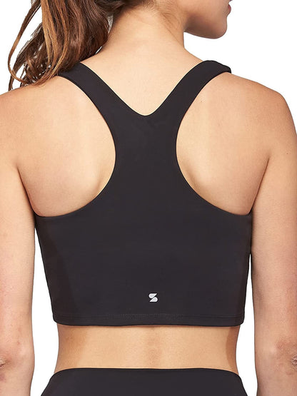 Stelle Women’S Longline Sports Bra Wirefree Padded Crop Tank Top Medium Support for Yoga Workout Fitness 7-black / X-Small