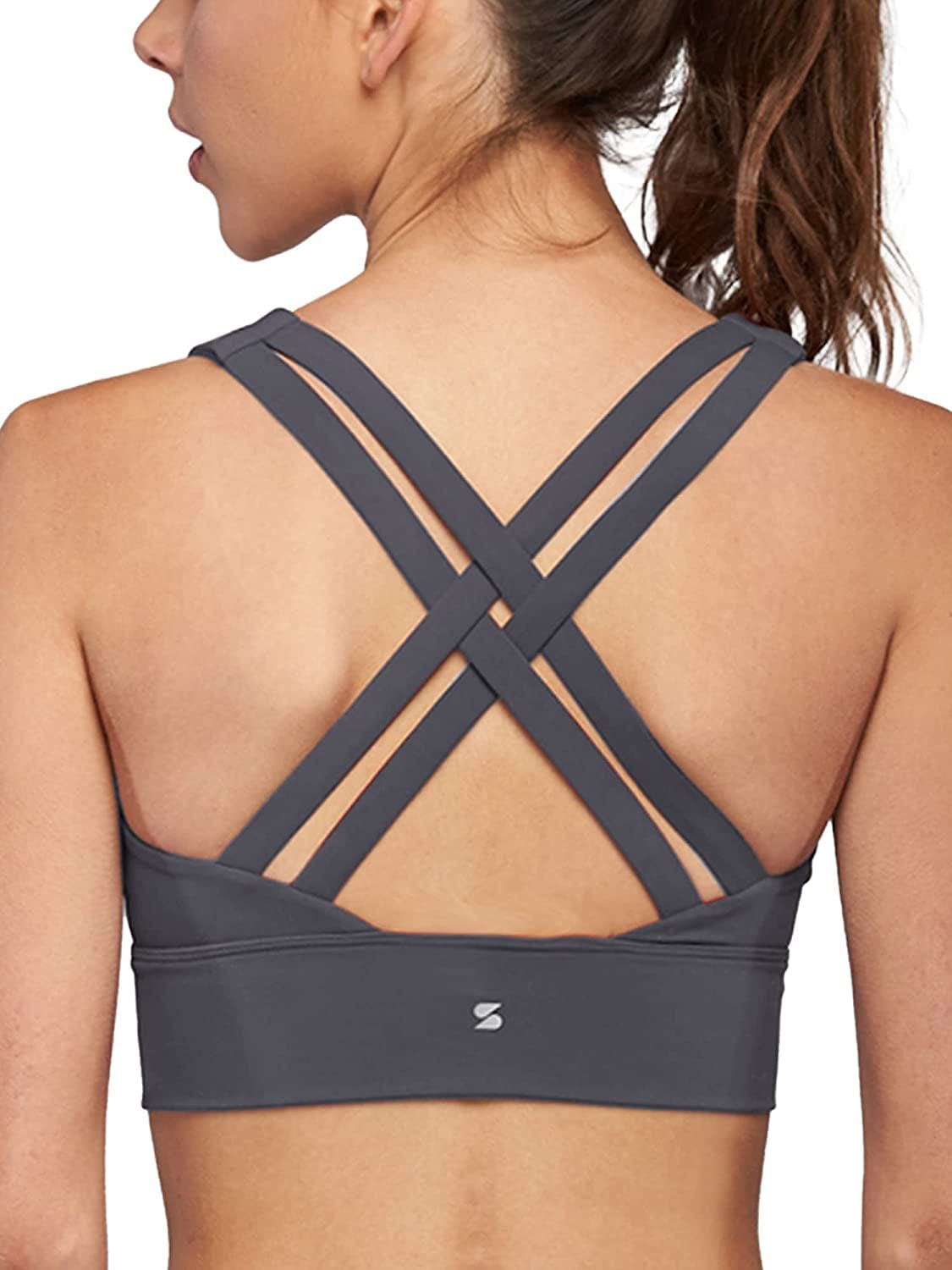 Stelle Women’S Longline Sports Bra Wirefree Padded Crop Tank Top Medium Support for Yoga Workout Fitness 5-charcoal / Large