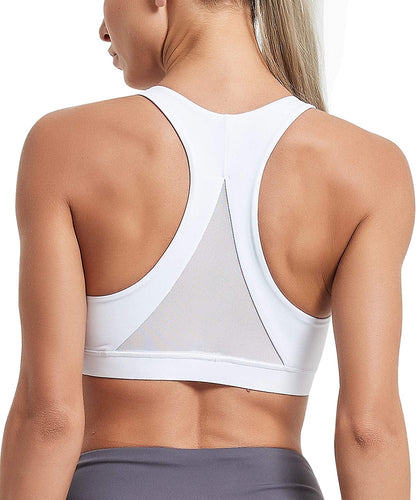 Stelle Women’S Longline Sports Bra Wirefree Padded Crop Tank Top Medium Support for Yoga Workout Fitness White (Sports Bra ) / Large