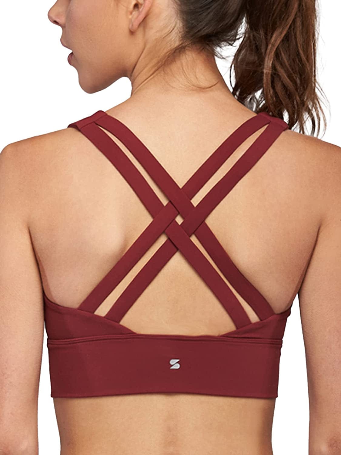 Stelle Women’S Longline Sports Bra Wirefree Padded Crop Tank Top Medium Support for Yoga Workout Fitness 5-burgundy / X-Small