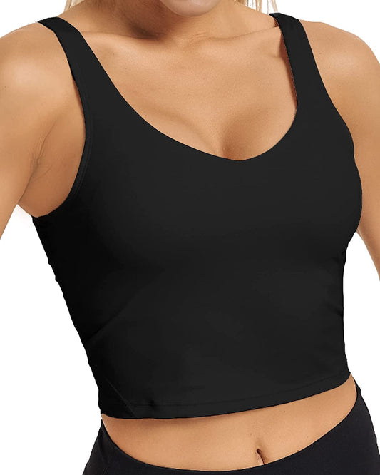 Stelle Women’S Longline Sports Bra Wirefree Padded Crop Tank Top Medium Support for Yoga Workout Fitness 1-black / X-Small