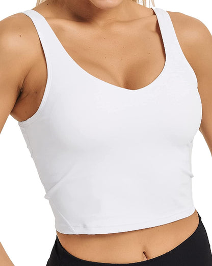 Stelle Women’S Longline Sports Bra Wirefree Padded Crop Tank Top Medium Support for Yoga Workout Fitness 1-white / X-Small