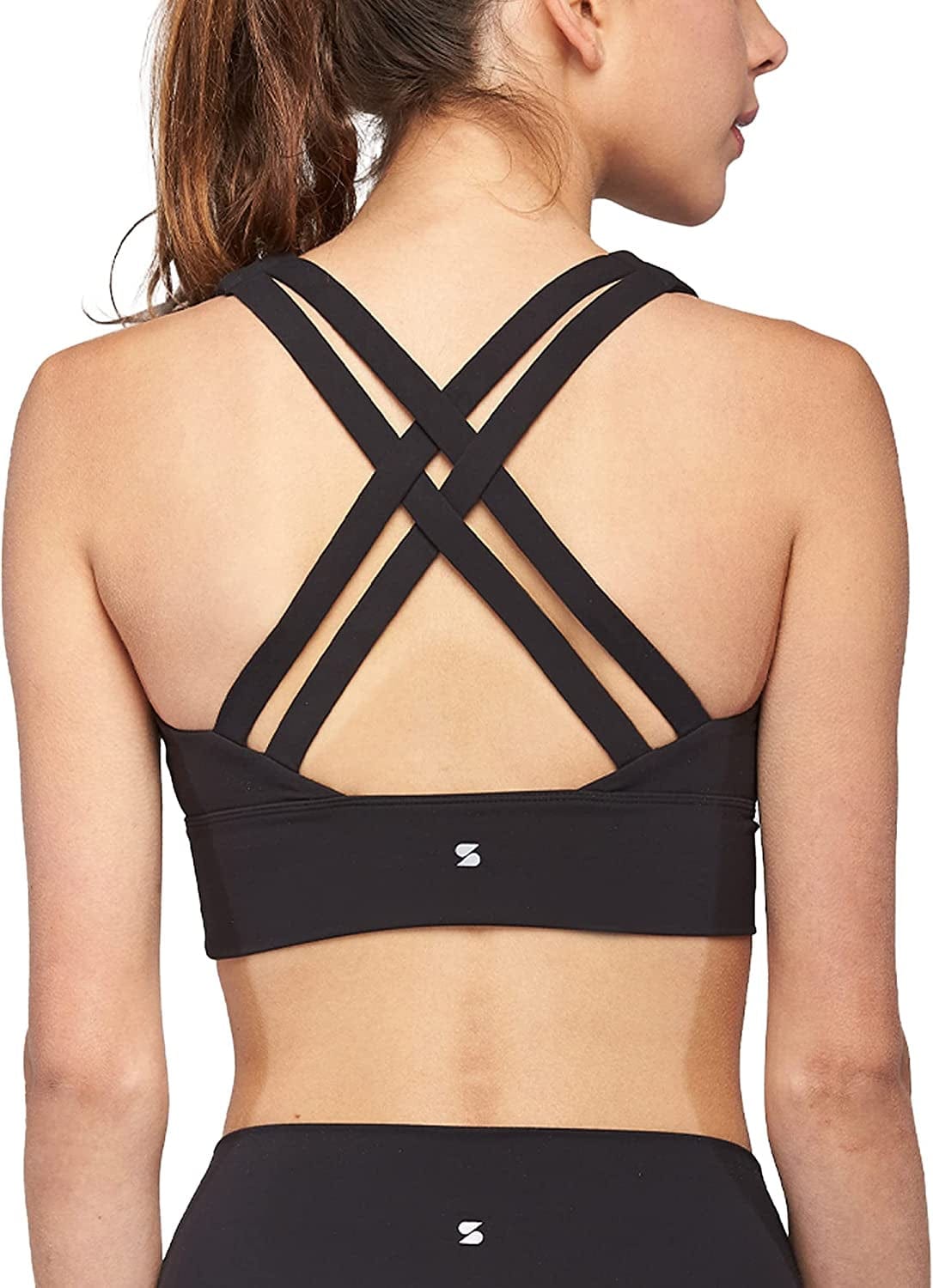 Stelle Women’S Longline Sports Bra Wirefree Padded Crop Tank Top Medium Support for Yoga Workout Fitness 5-black / X-Small