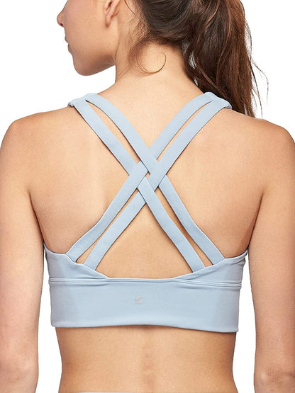 Stelle Women’S Longline Sports Bra Wirefree Padded Crop Tank Top Medium Support for Yoga Workout Fitness 5-steel Blue / Medium
