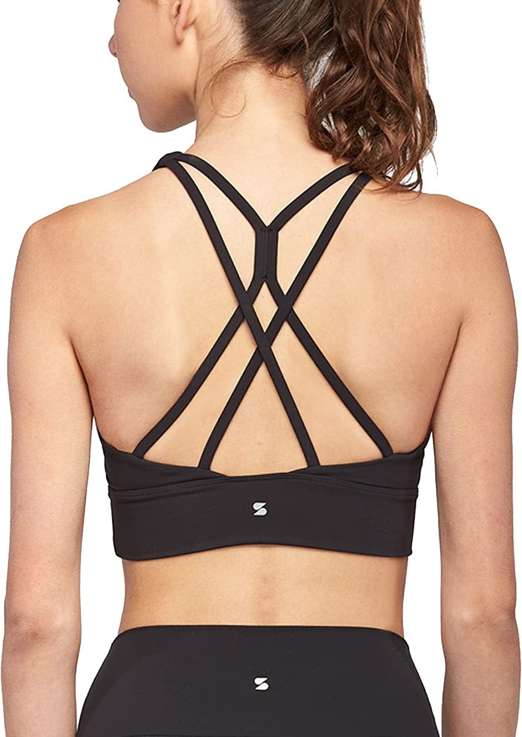 Stelle Women’S Longline Sports Bra Wirefree Padded Crop Tank Top Medium Support for Yoga Workout Fitness 2-black (Crisscross Back) / Large