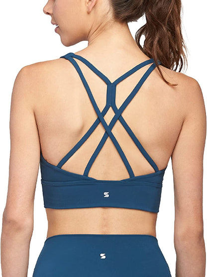 Stelle Women’S Longline Sports Bra Wirefree Padded Crop Tank Top Medium Support for Yoga Workout Fitness 2-oceanic (Crisscross Back) / X-Large