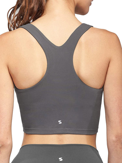 Stelle Women’S Longline Sports Bra Wirefree Padded Crop Tank Top Medium Support for Yoga Workout Fitness 7-charcoal / Large