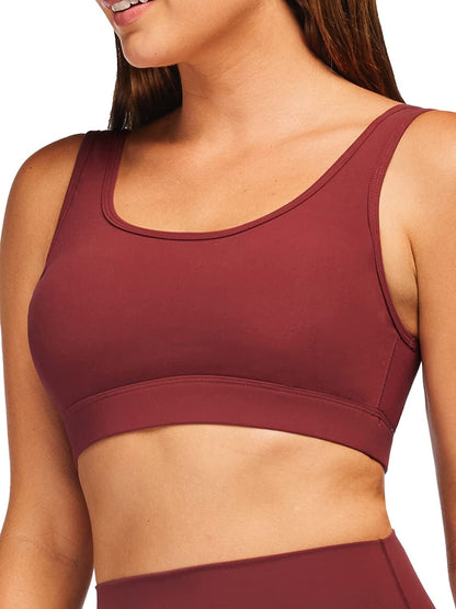 Stelle Women’S Longline Sports Bra Wirefree Padded Crop Tank Top Medium Support for Yoga Workout Fitness 3-burgundy (U-back) / Medium