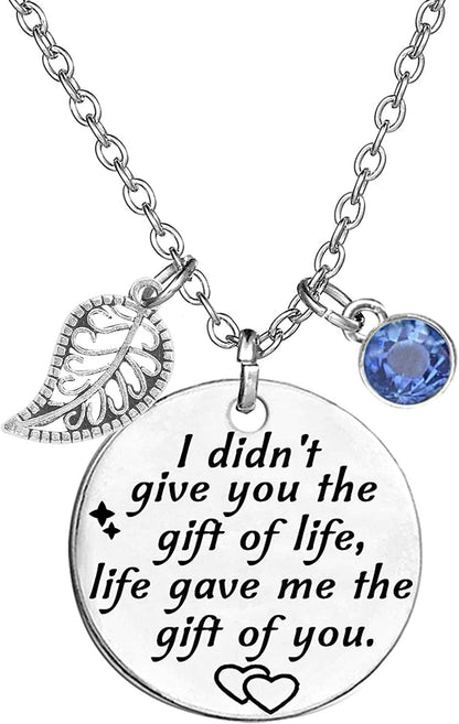 Stepdaughter Gift,Daughter in Law Gift,I Didn'T Give You the Gift of Life, Life Gave Me the Gift of You Necklace Birthstone Pendant White December
