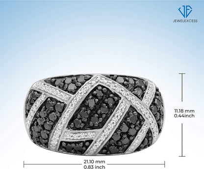 Sterling Silver 1 Carat Black & White Diamond Ring for Women | Diamonds for Everyday Womens Wear