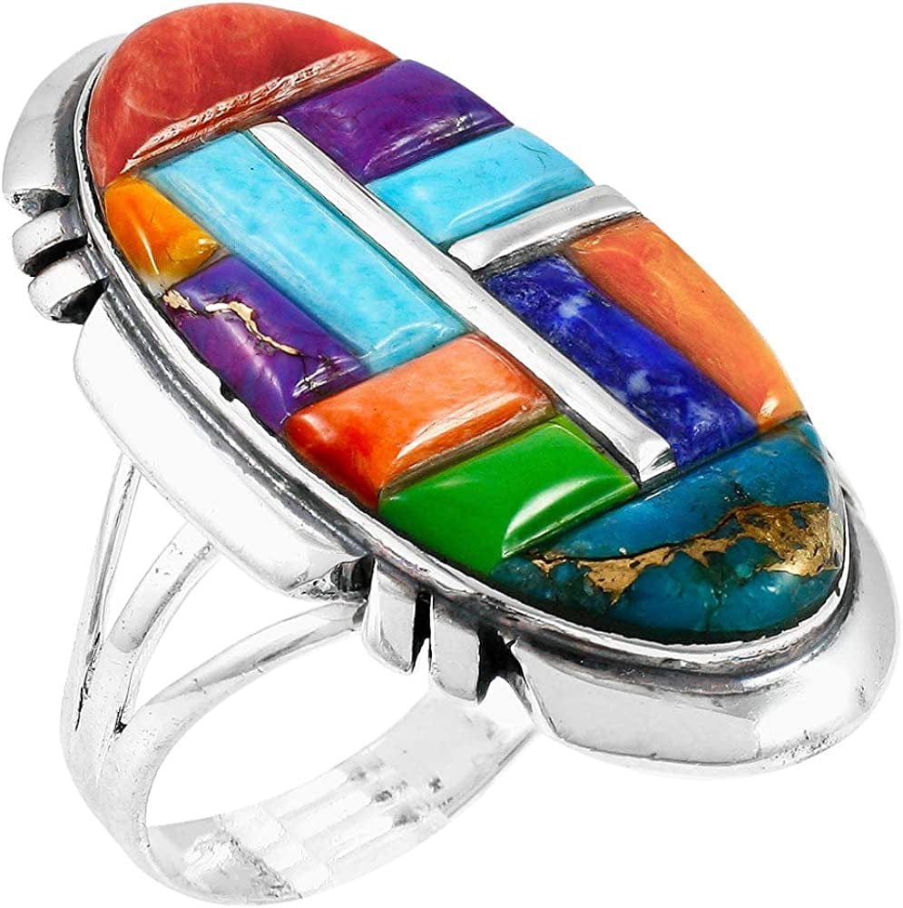 Sterling Silver 925 Ring with Genuine Turquoise (SELECT Color) Multi-C51 / 6