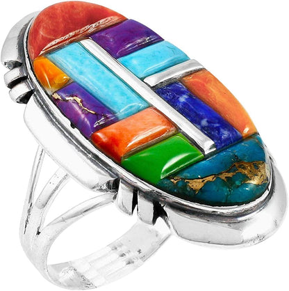Sterling Silver 925 Ring with Genuine Turquoise (SELECT Color) Multi-C51 / 6