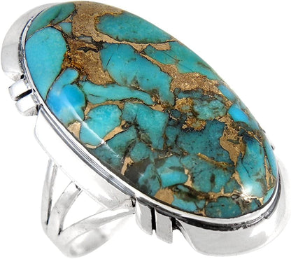 Sterling Silver 925 Ring with Genuine Turquoise (SELECT Color) Teal/Matrix Turquoise / 6