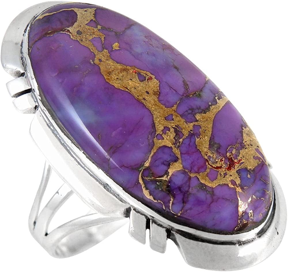 Sterling Silver 925 Ring with Genuine Turquoise (SELECT Color) Purple Turquoise / 7