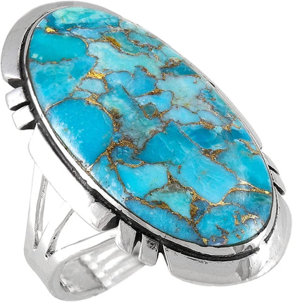 Sterling Silver 925 Ring with Genuine Turquoise (SELECT Color) Sky Matrix Turquoise / 7