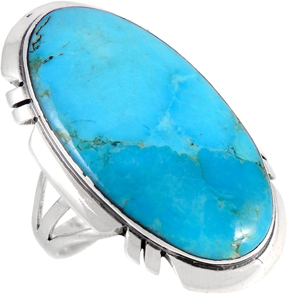 Sterling Silver 925 Ring with Genuine Turquoise (SELECT Color) Turquoise / 8