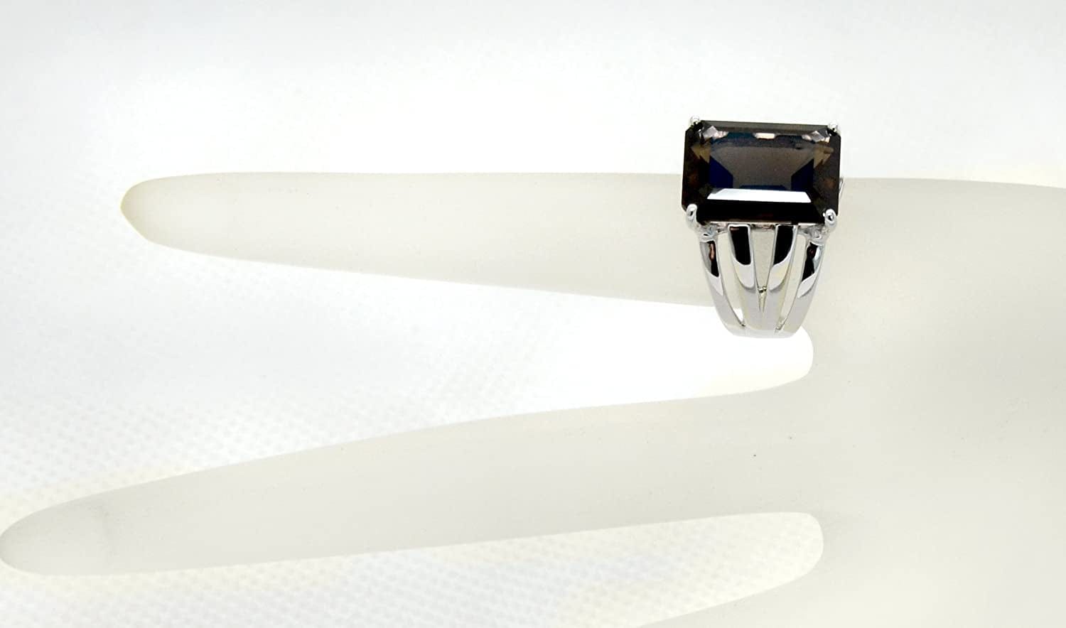 Sterling Silver 925 Statement Ring Genuine Gemstone Octagon 16X12 Mm with Rhodium-Plated Finish 5 / Quartz