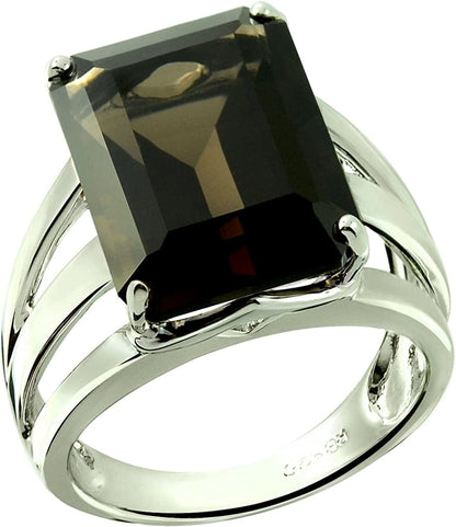 Sterling Silver 925 Statement Ring Genuine Gemstone Octagon 16X12 Mm with Rhodium-Plated Finish 5 / Quartz