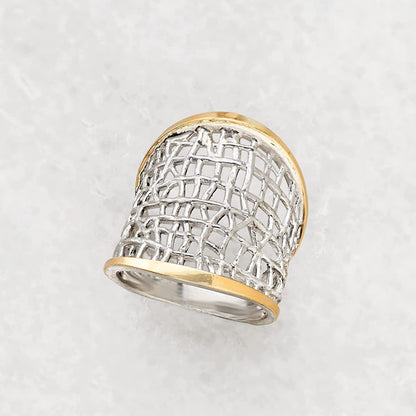 Sterling Silver and 14Kt Yellow Gold Free-Form Lattice Ring