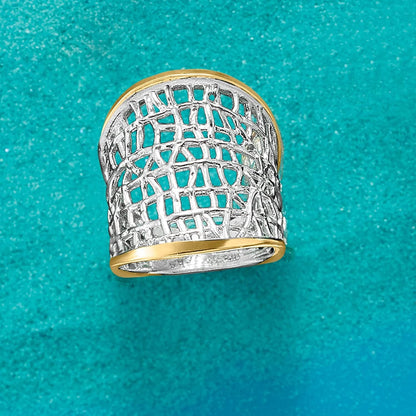 Sterling Silver and 14Kt Yellow Gold Free-Form Lattice Ring