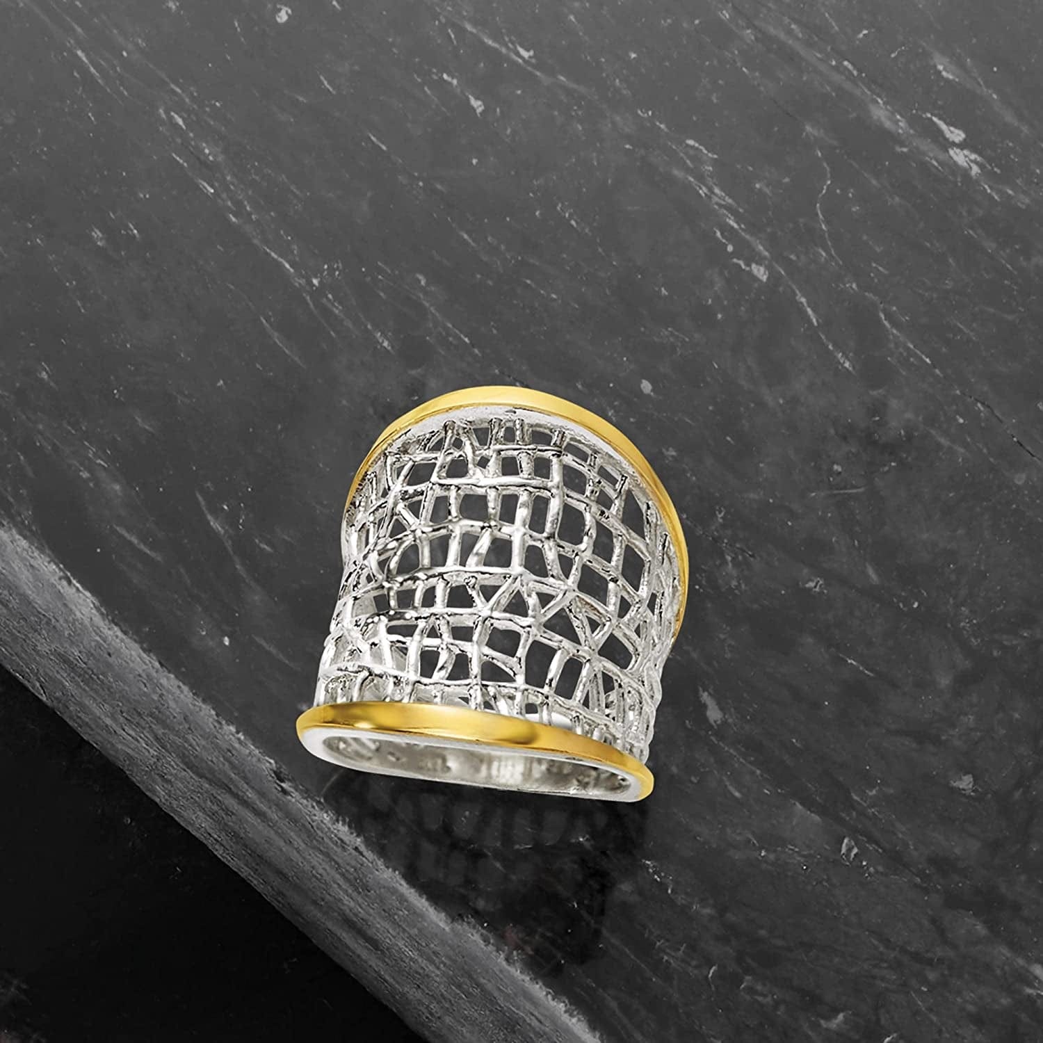 Sterling Silver and 14Kt Yellow Gold Free-Form Lattice Ring