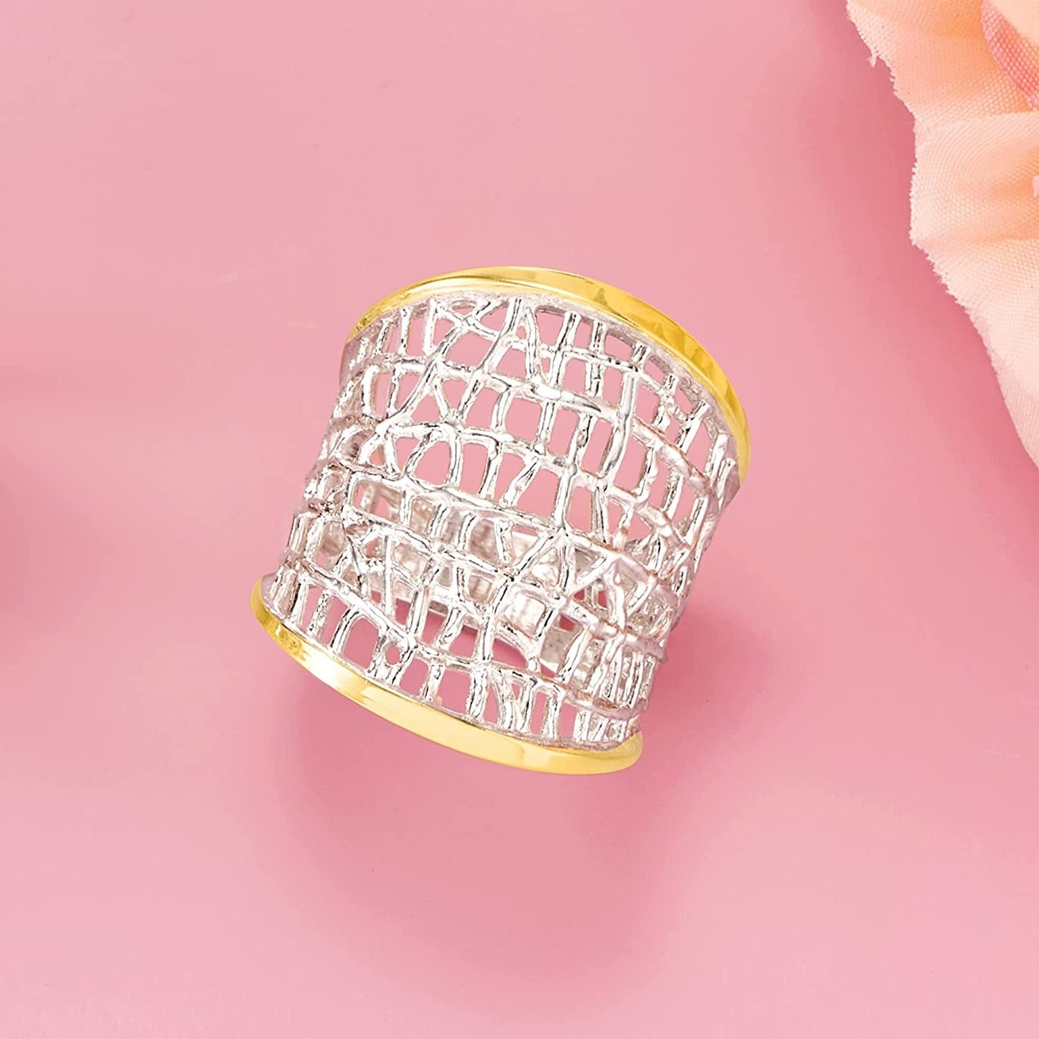 Sterling Silver and 14Kt Yellow Gold Free-Form Lattice Ring