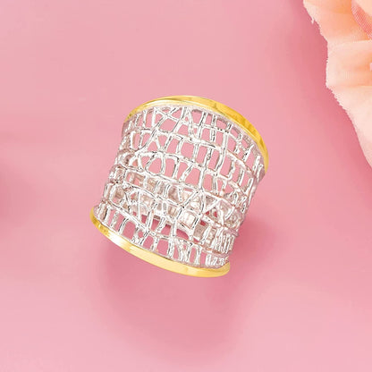 Sterling Silver and 14Kt Yellow Gold Free-Form Lattice Ring
