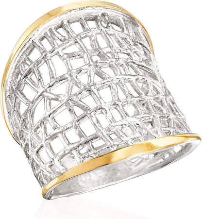 Sterling Silver and 14Kt Yellow Gold Free-Form Lattice Ring