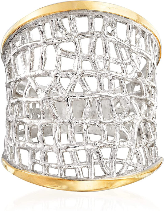 Sterling Silver and 14Kt Yellow Gold Free-Form Lattice Ring 7