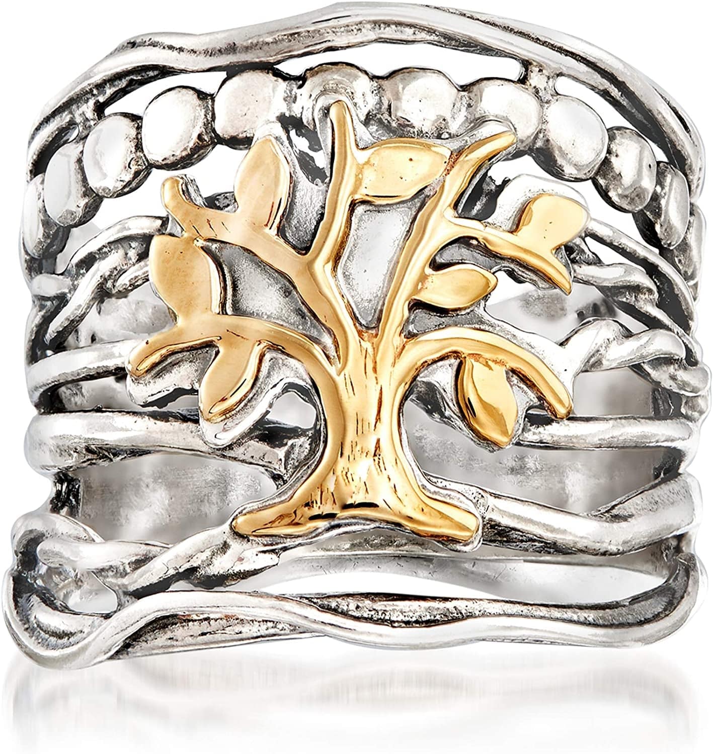 Sterling Silver and 14Kt Yellow Gold Multi-Row Ring Tree of Life Ring / 6