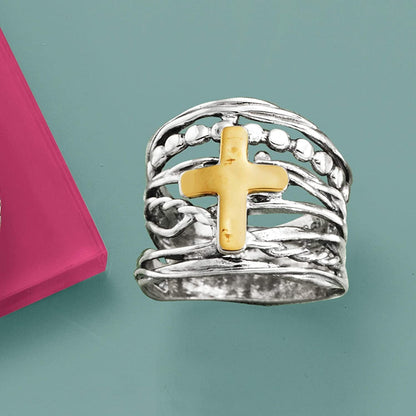 Sterling Silver and 14Kt Yellow Gold Multi-Row Ring