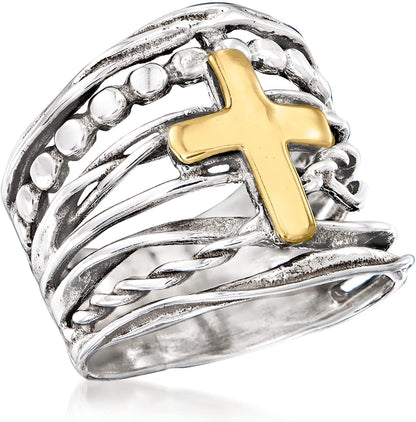 Sterling Silver and 14Kt Yellow Gold Multi-Row Ring