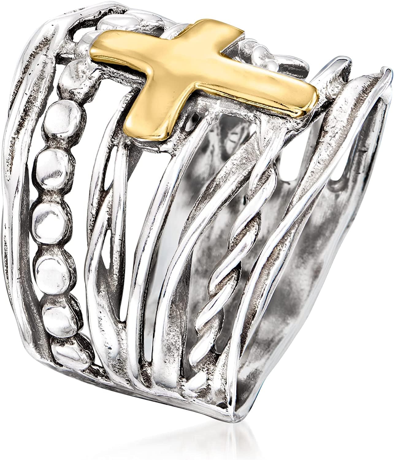 Sterling Silver and 14Kt Yellow Gold Multi-Row Ring