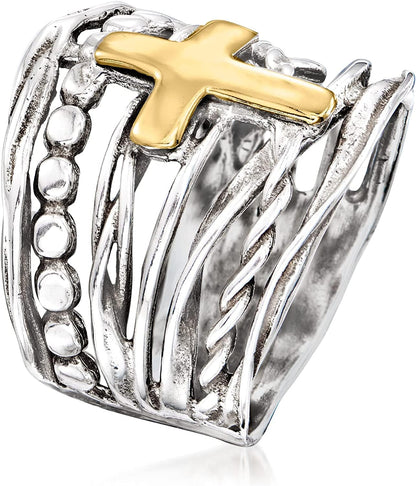 Sterling Silver and 14Kt Yellow Gold Multi-Row Ring