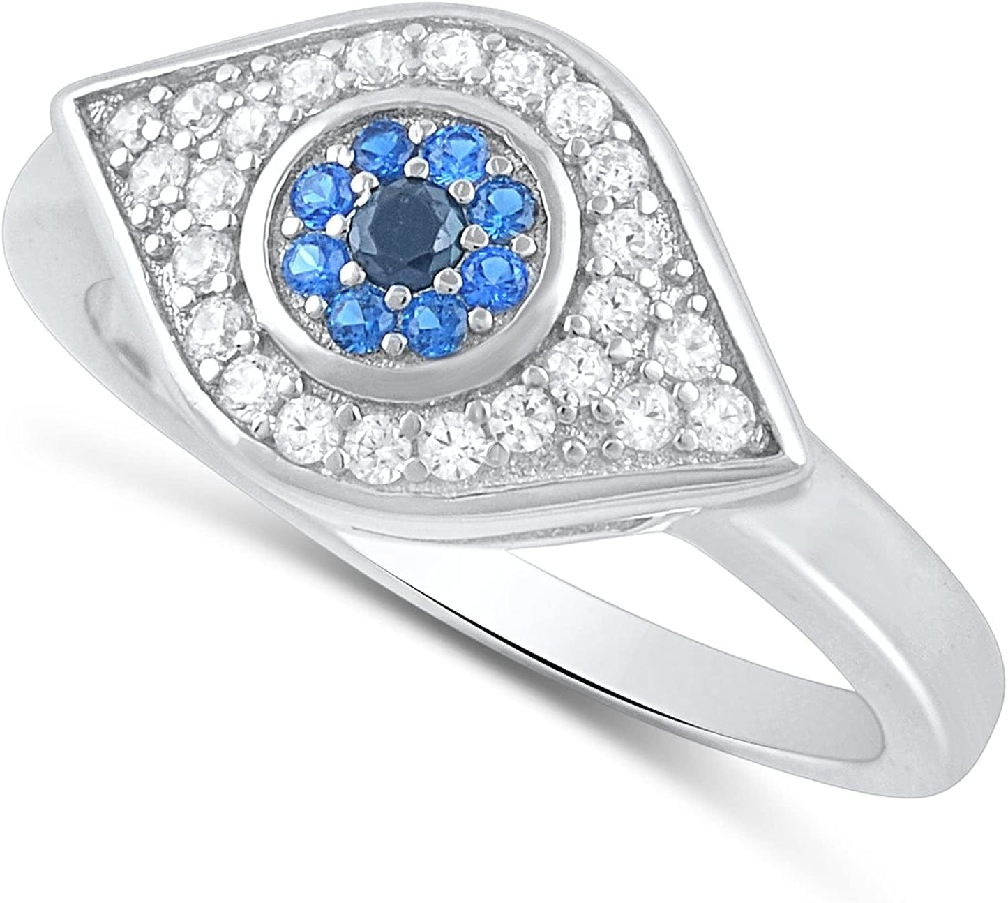 Sterling Silver Blue Cz Evil Eye Ring 6Mm - (Size 4 - 11) 10