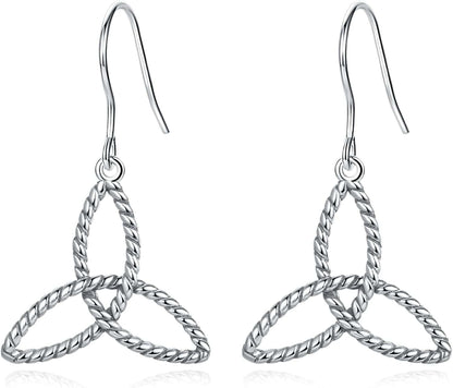 Sterling Silver Celtic Knot Dangle Earrings for Women Girls, Irish Jewelry Good Luck Gifts for Her Trinity