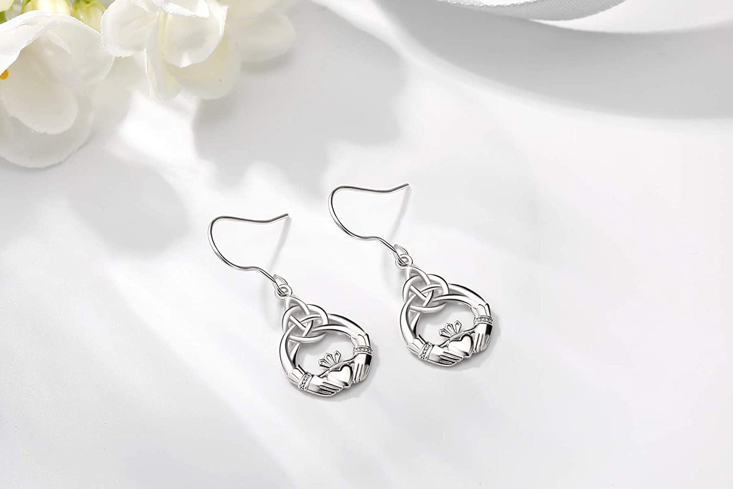 Sterling Silver Celtic Knot Dangle Earrings for Women Girls, Irish Jewelry Good Luck Gifts for Her