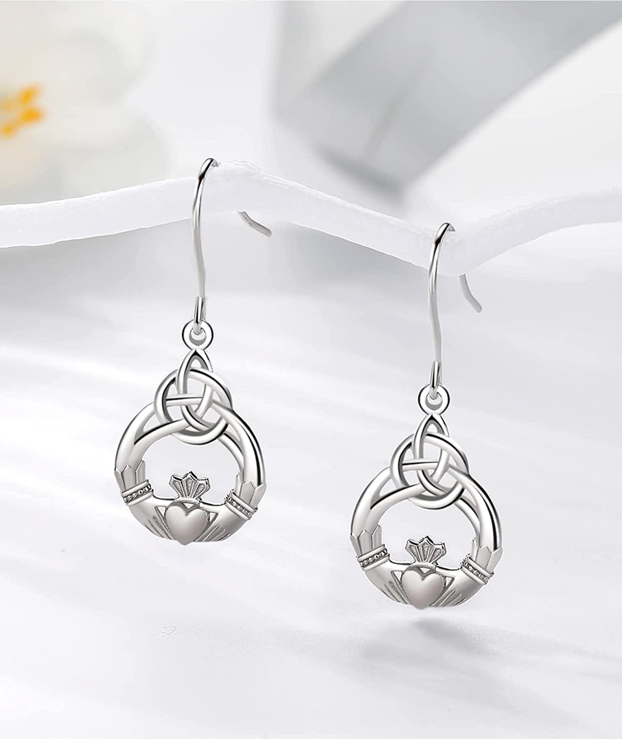 Sterling Silver Celtic Knot Dangle Earrings for Women Girls, Irish Jewelry Good Luck Gifts for Her
