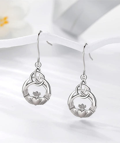 Sterling Silver Celtic Knot Dangle Earrings for Women Girls, Irish Jewelry Good Luck Gifts for Her