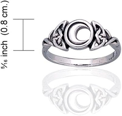 Sterling Silver Celtic Trinity Knot and Crescent Moon Ring(Sizes 3,4,5,6,7,8,9,10,11,12,13,14,15)
