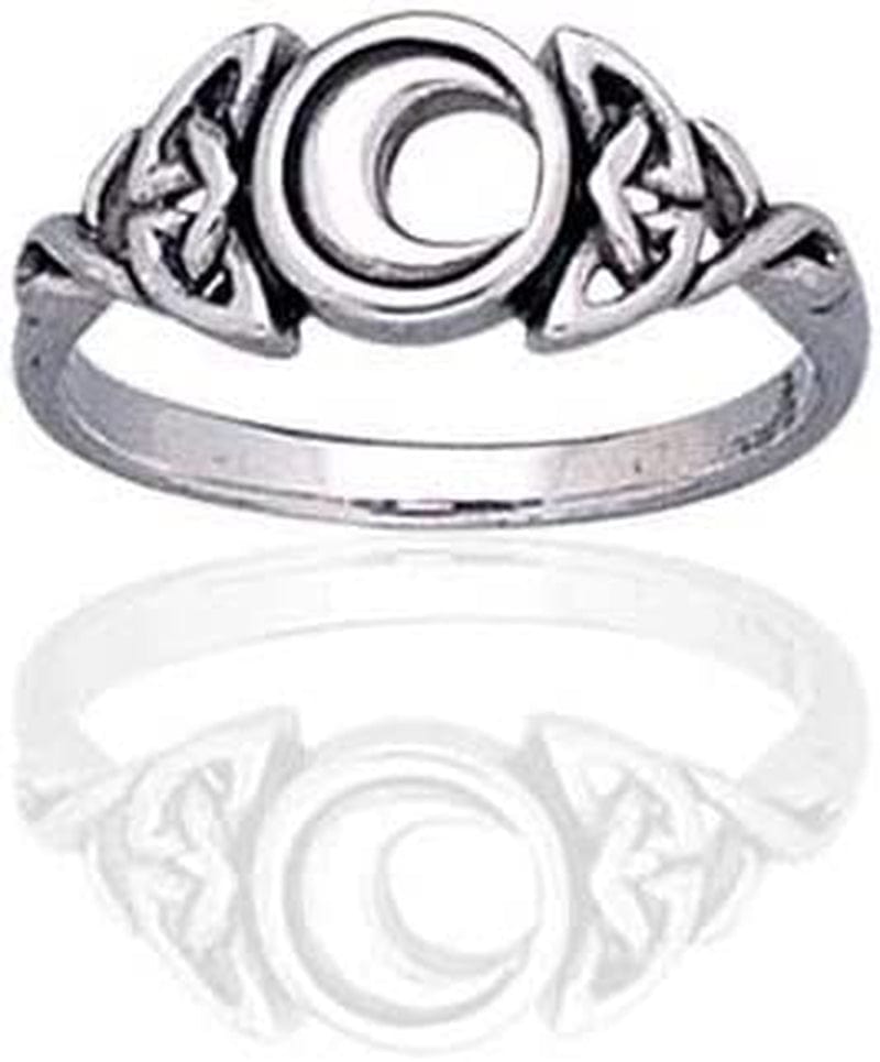 Sterling Silver Celtic Trinity Knot and Crescent Moon Ring(Sizes 3,4,5,6,7,8,9,10,11,12,13,14,15)