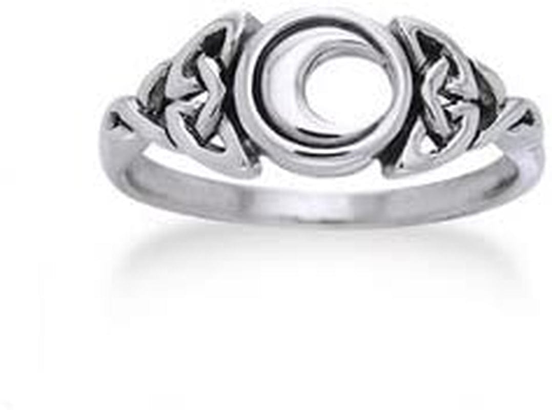 Sterling Silver Celtic Trinity Knot and Crescent Moon Ring(Sizes 3,4,5,6,7,8,9,10,11,12,13,14,15) Silver (Size 6)