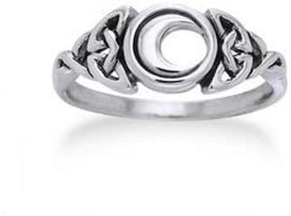 Sterling Silver Celtic Trinity Knot and Crescent Moon Ring(Sizes 3,4,5,6,7,8,9,10,11,12,13,14,15) Silver (Size 6)