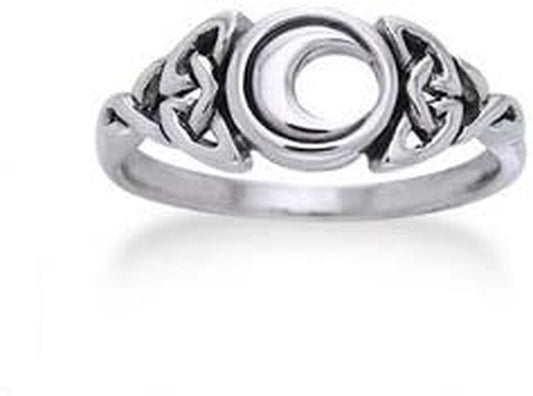 Sterling Silver Celtic Trinity Knot and Crescent Moon Ring(Sizes 3,4,5,6,7,8,9,10,11,12,13,14,15) Silver (Size 6)