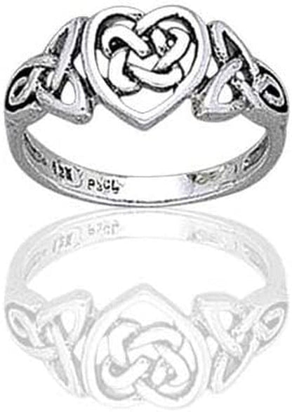 Sterling Silver Celtic Trinity Knot Heart Ring(Sizes 3,4,5,6,7,8,9,10,11,12,13,14,15,16)