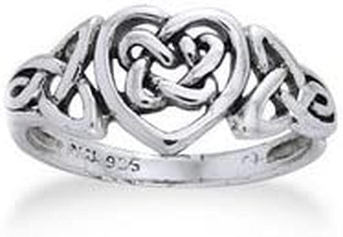 Sterling Silver Celtic Trinity Knot Heart Ring(Sizes 3,4,5,6,7,8,9,10,11,12,13,14,15,16)